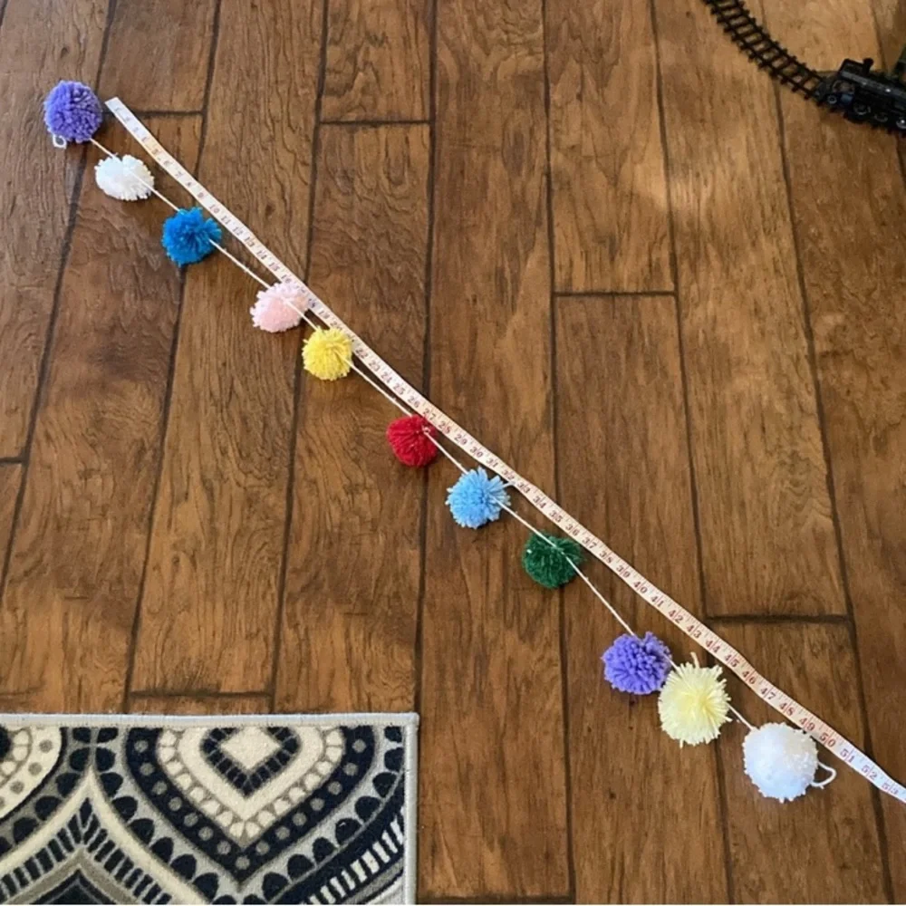 Handmade Pompom garland strands yarn balls Colorful decorations x4